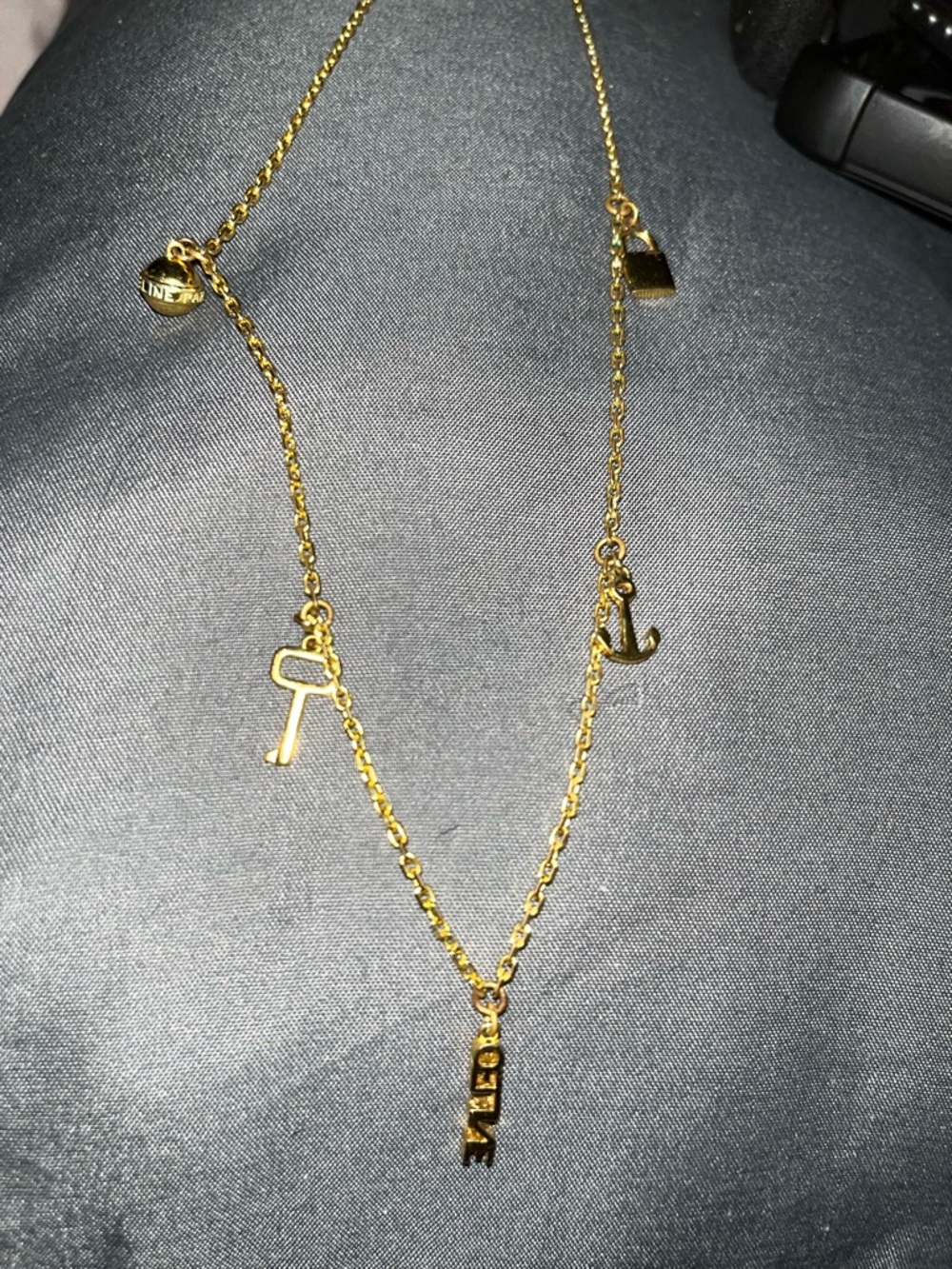 Celine Gold Charm Necklace with Key, Anchor and Letter Pendants - authentic